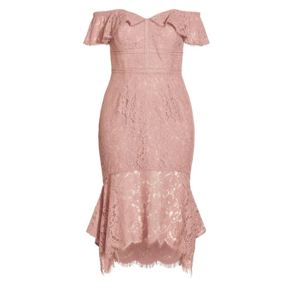 City Chic Blush Lace Off-Shoulder Dress 18 1x pink wiggle plus size - Picture 3 of 11